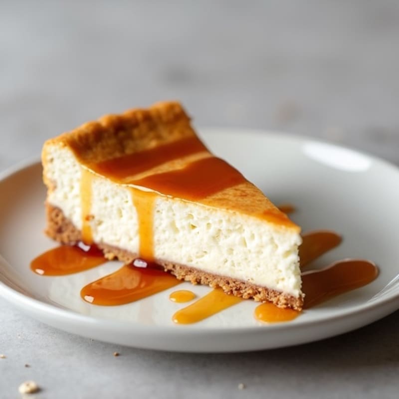 Protein-Rich Greek Yogurt Cheesecake with Date Caramel Drizzle