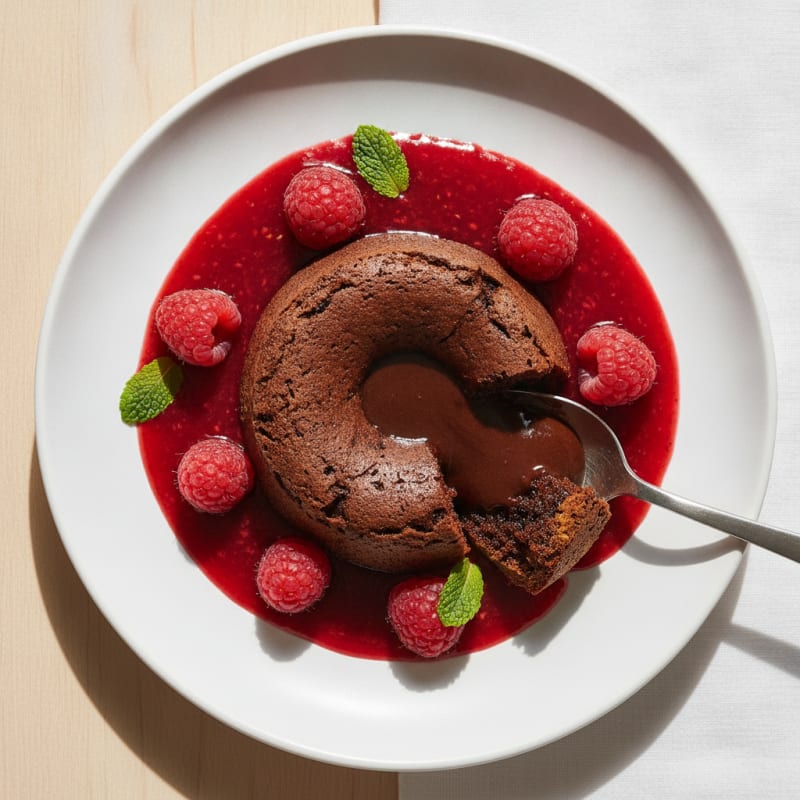 Chocolate Lava Cake with Raspberry Coulis