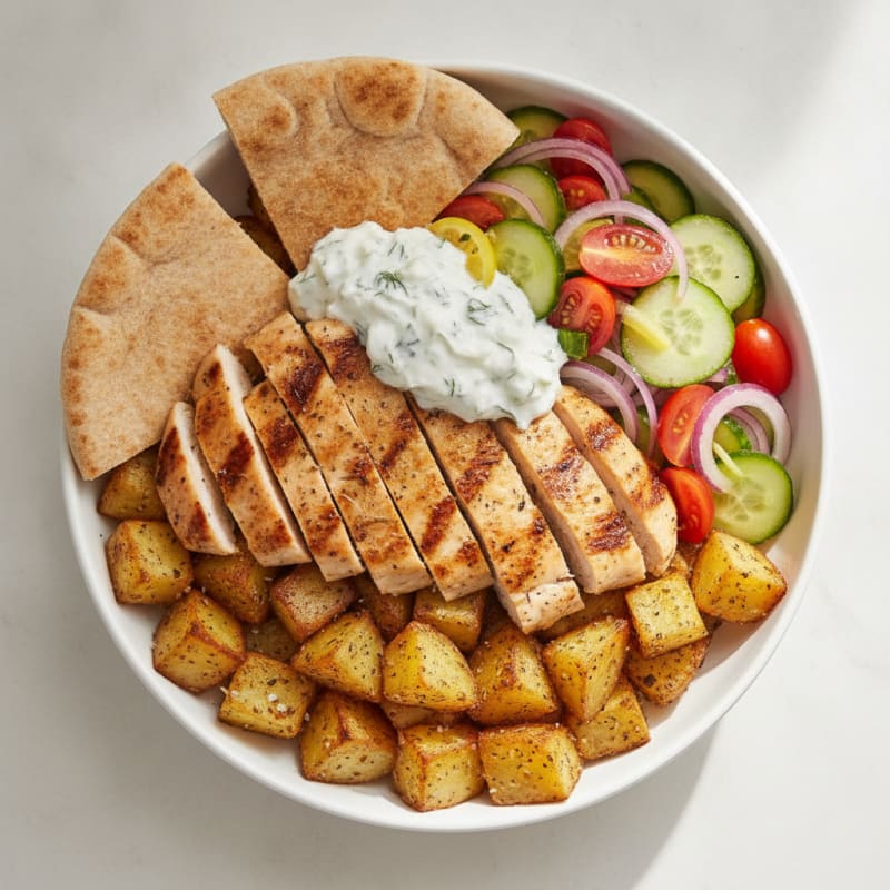 Grilled Chicken Gyro Bowl with Roasted Potatoes