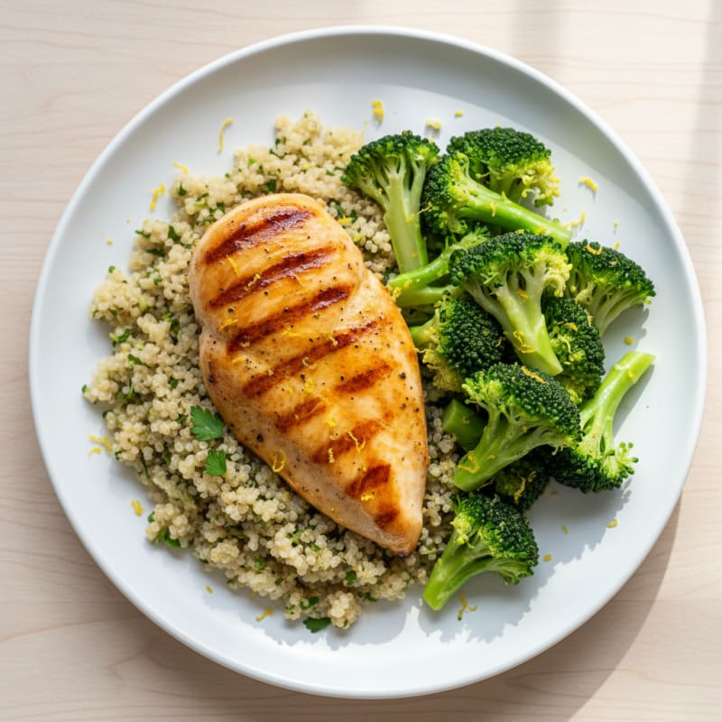 Grilled Chicken Breast with Quinoa and Steamed Broccoli