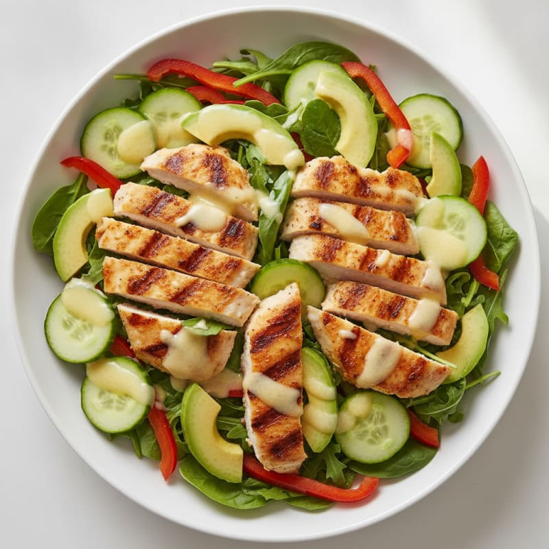 Grilled Chicken and Avocado Salad with Crunchy Veggies