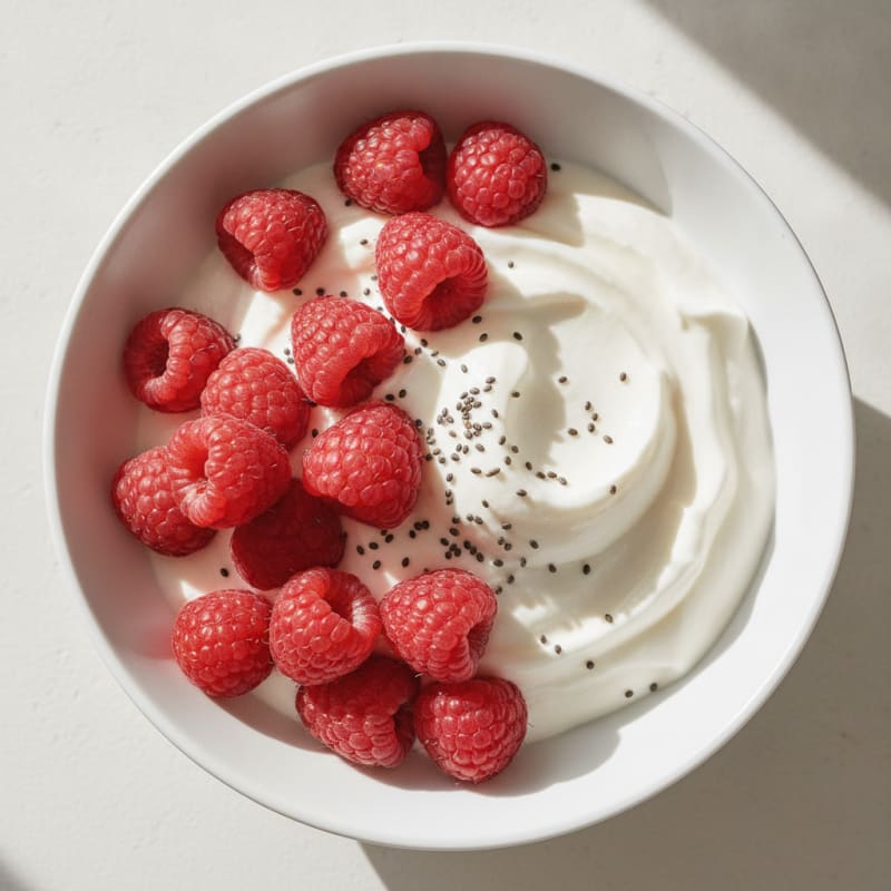 Silky Greek Yogurt with Protein Powder and Raspberries