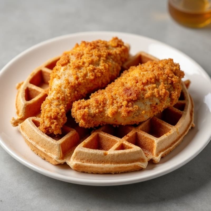Crispy Baked Spiced Chicken with Fluffy Whole Wheat Waffles