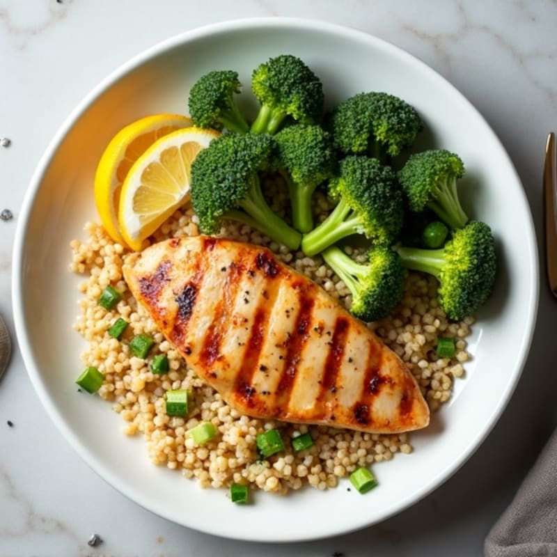 Grilled Chicken Breast with Quinoa and Roasted Broccoli