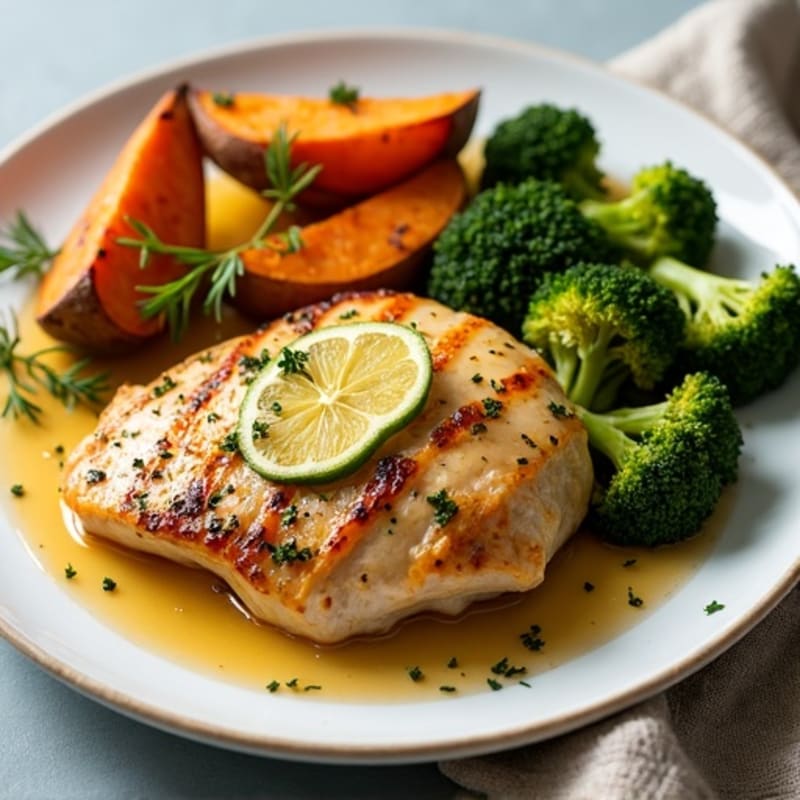 Sheet Pan Lemon Herb Chicken with Crispy Roasted Broccoli and Sweet Potatoes