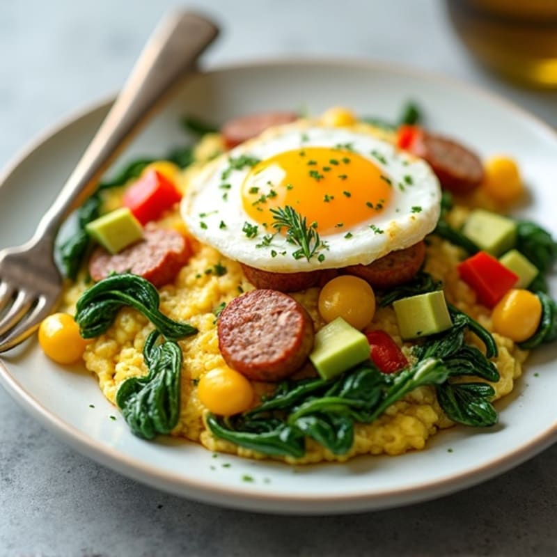 Egg White Scramble with Turkey Sausage and Spinach