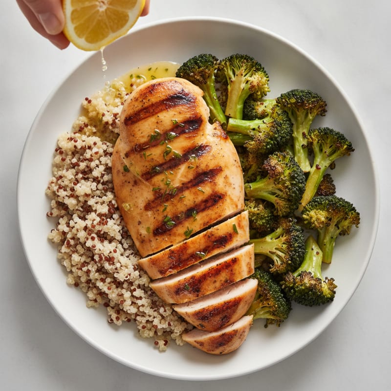 Grilled Chicken Breast with Quinoa and Roasted Broccoli