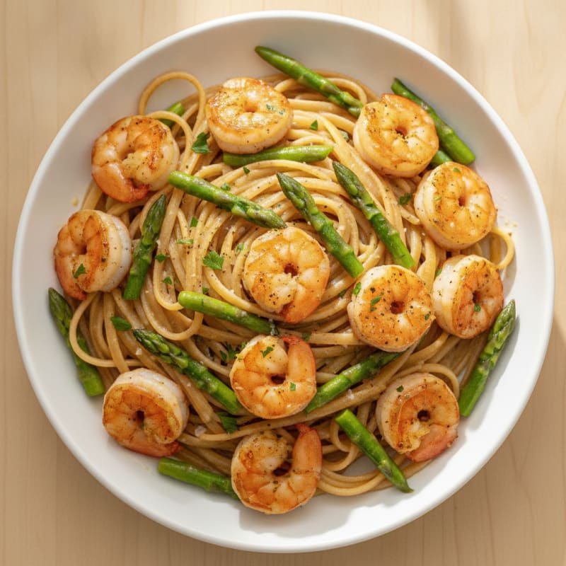 Garlic Butter Shrimp Pasta with Asparagus