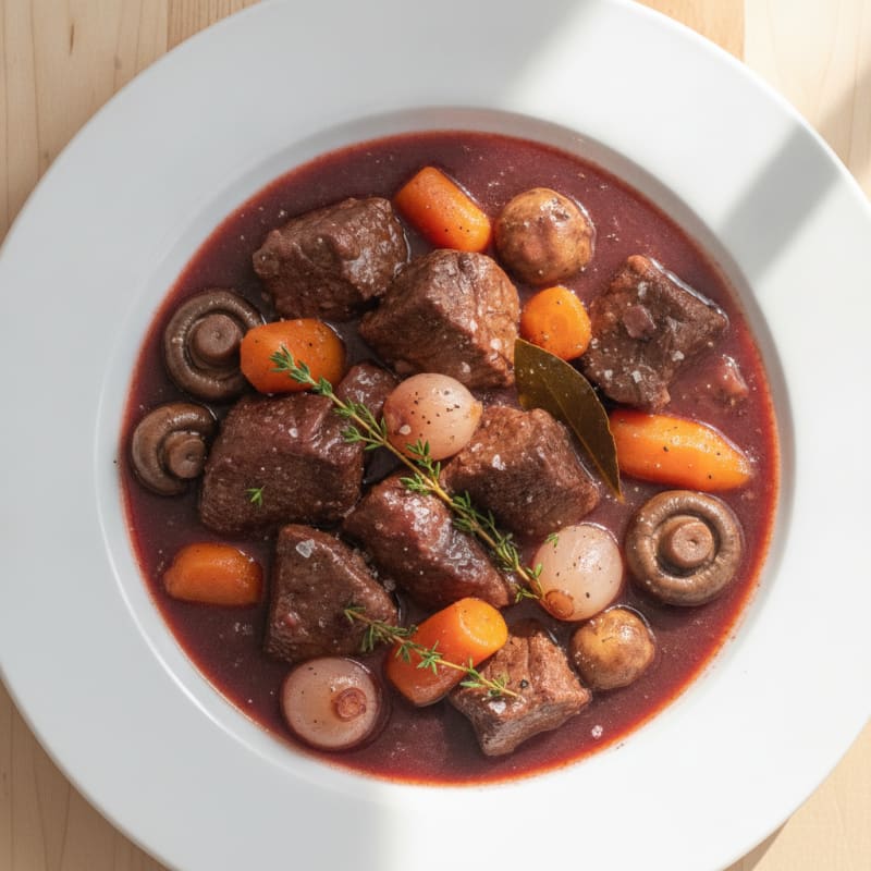 Classic Beef Bourguignon with Mushrooms