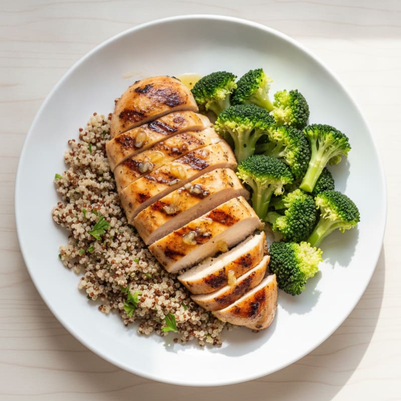 Grilled Chicken Breast with Quinoa and Steamed Broccoli