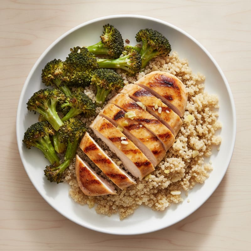 Grilled Chicken Breast with Quinoa and Roasted Broccoli