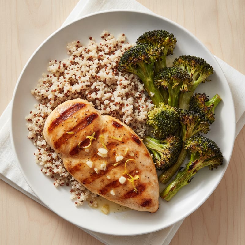 Grilled Chicken Breast with Quinoa and Roasted Broccoli