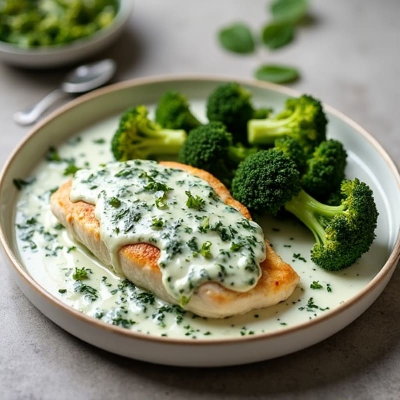Creamy Spinach Chicken with Roasted Broccoli
