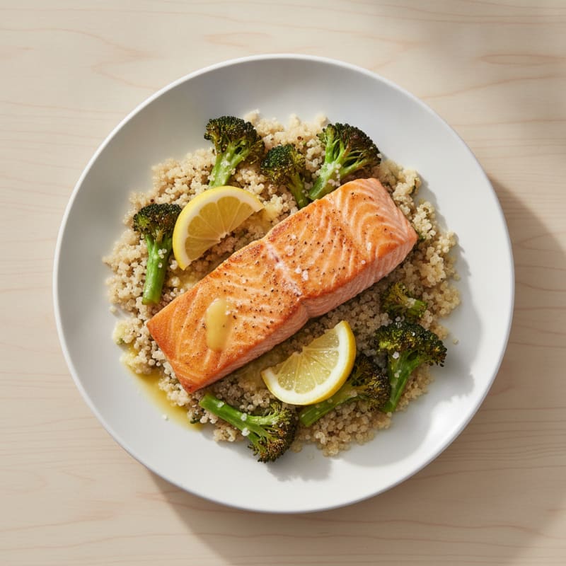 Seared Salmon with Roasted Broccoli and Quinoa