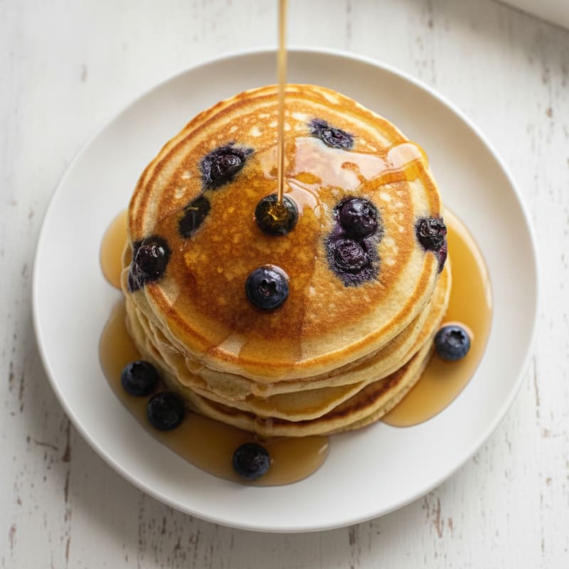 Blueberry Ricotta Pancakes with Maple Syrup