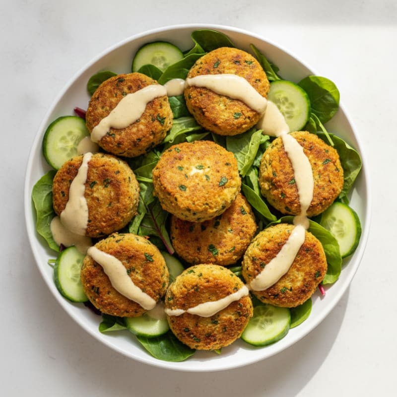 Crispy Chicken Falafel with Lemon-Tahini Drizzle