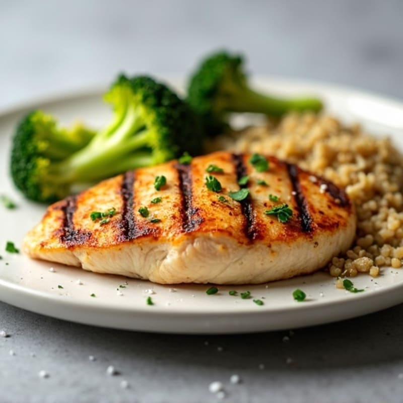 Grilled Chicken Breast with Roasted Broccoli and Quinoa