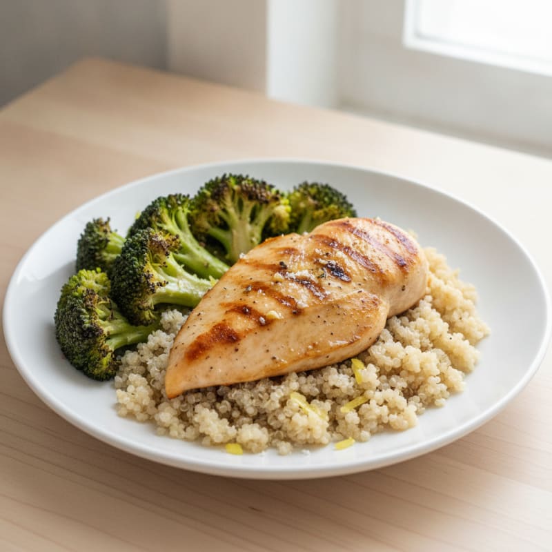 Grilled Chicken Breast with Roasted Broccoli and Quinoa