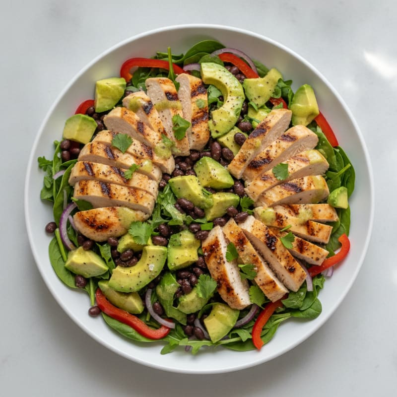 Avocado and Black Bean Salad with Grilled Chicken