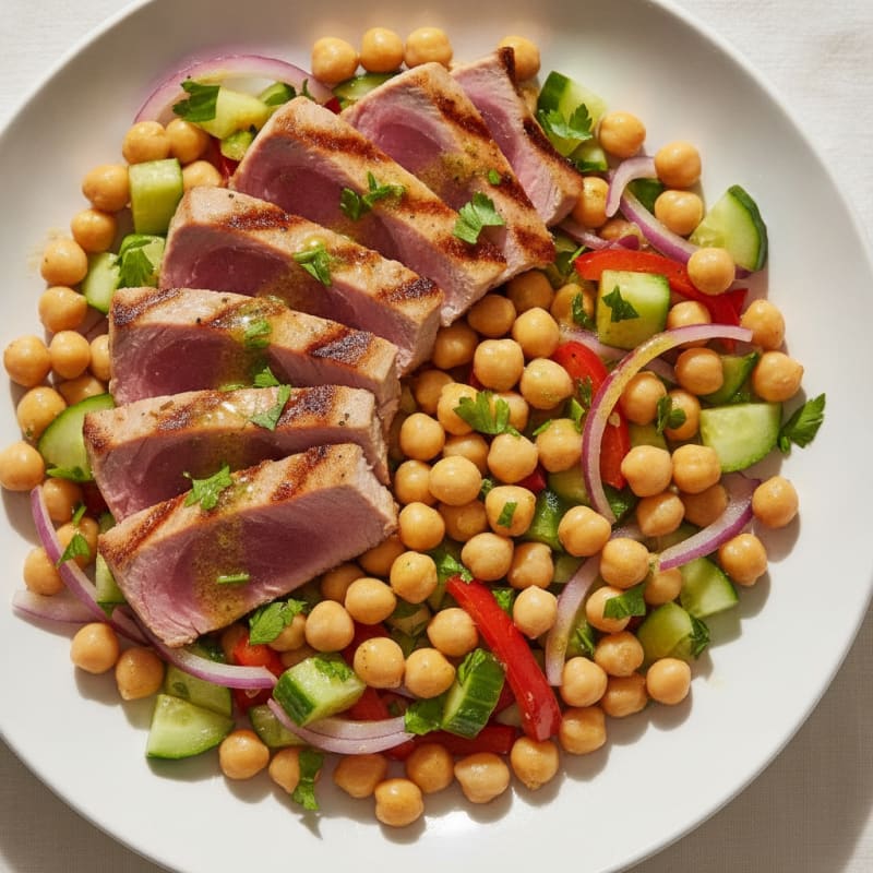 Grilled Tuna Salad with Chickpeas and Crunchy Vegetables