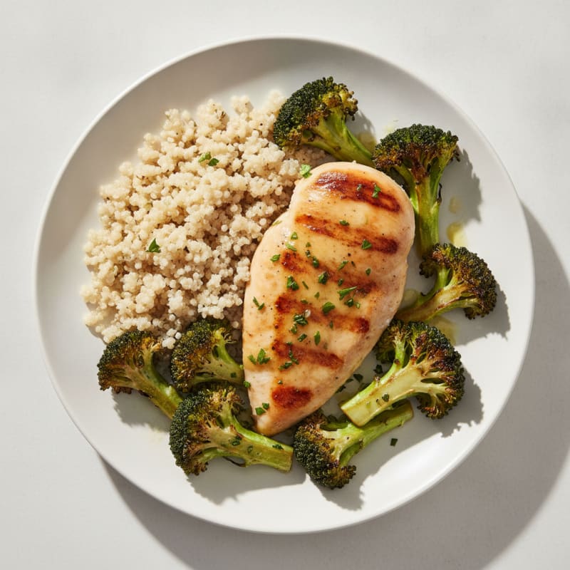 Grilled Chicken Breast with Roasted Broccoli and Quinoa