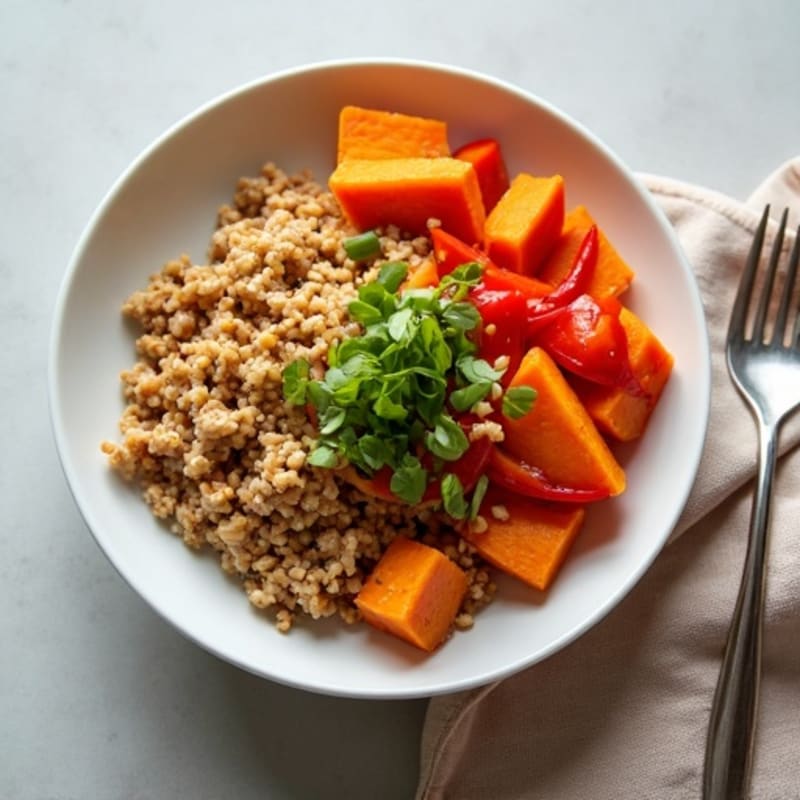 Garlic-Ginger Ground Chicken Sweet Potato Bowl