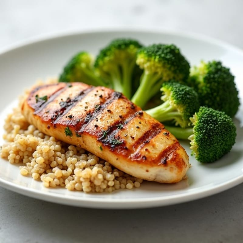 Grilled Chicken Breast with Steamed Broccoli and Quinoa