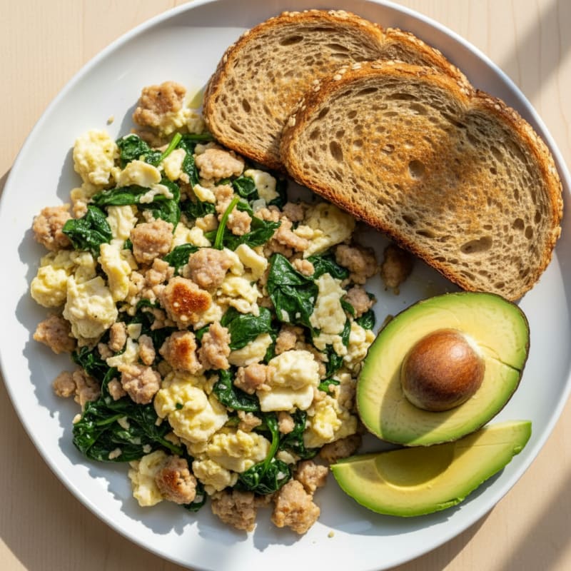 Egg White and Turkey Sausage Scramble with Spinach