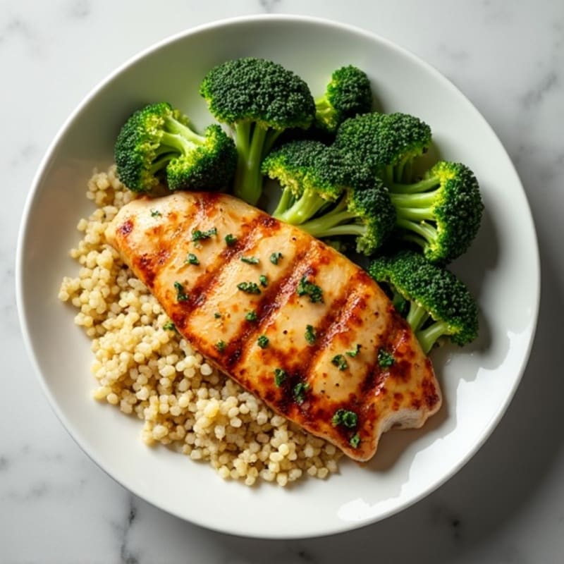 Grilled Chicken Breast with Roasted Broccoli and Quinoa
