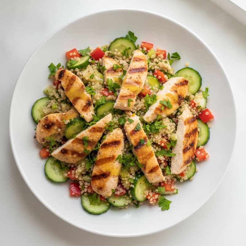 Grilled Chicken and Quinoa Salad with Crunchy Vegetables