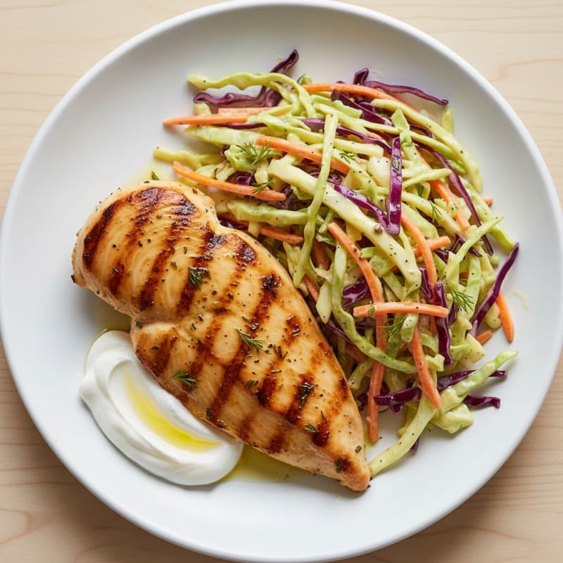 Grilled Chicken Breast with Crunchy Cabbage Slaw