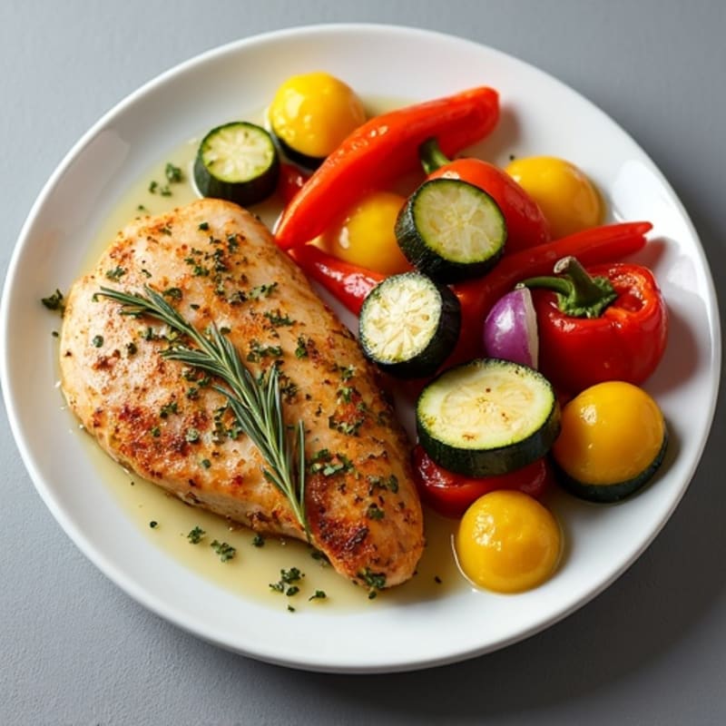 Herb-Crusted Sheet Pan Chicken with Roasted Rainbow Vegetables