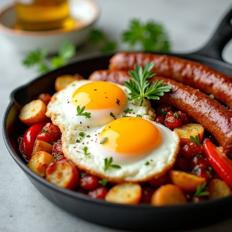 Crispy Potato and Egg Skillet with Lean Turkey Sausage and Bell Peppers