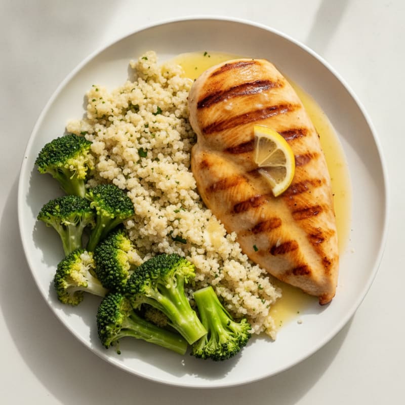 Grilled Chicken Breast with Quinoa and Steamed Broccoli