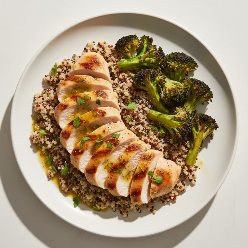 Grilled Chicken Breast with Quinoa and Roasted Broccoli