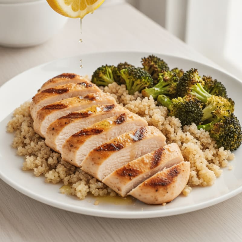 Grilled Chicken Breast with Quinoa and Roasted Broccoli