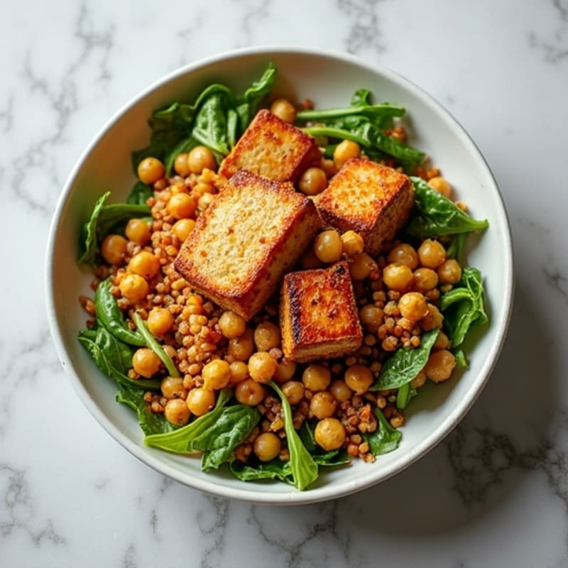Lentil and Chickpea Protein Salad with Roasted Tempeh