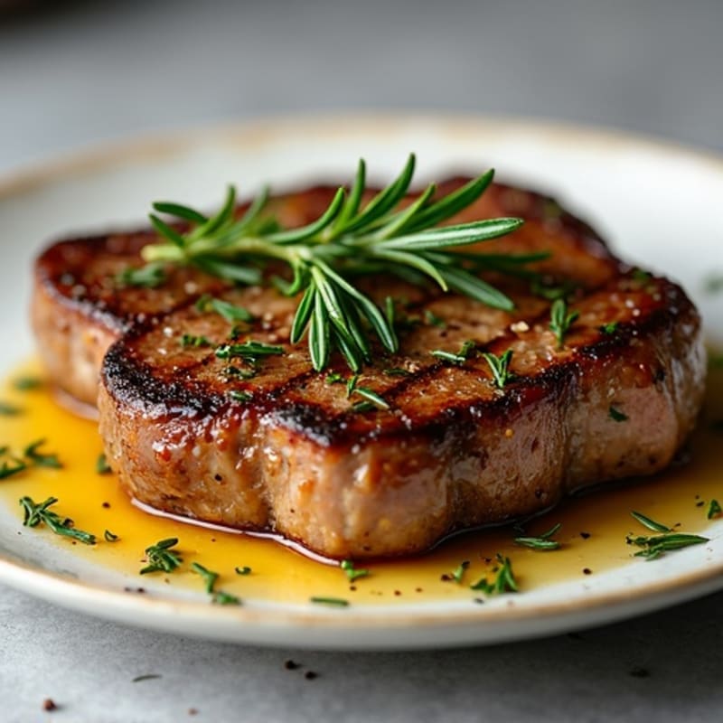 Herb-Crusted Pan Seared Steak with Roasted Garlic
