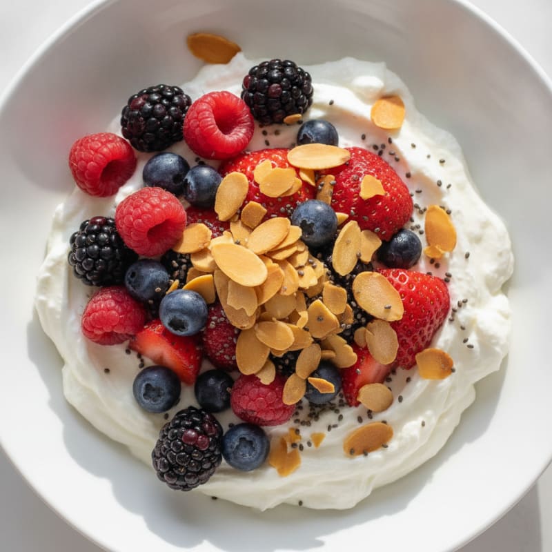 Creamy Greek Yogurt Protein Bowl with Mixed Berries and Almonds