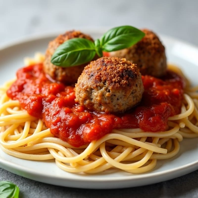 Lean Meatballs with Whole Wheat Spaghetti and Fresh Marinara