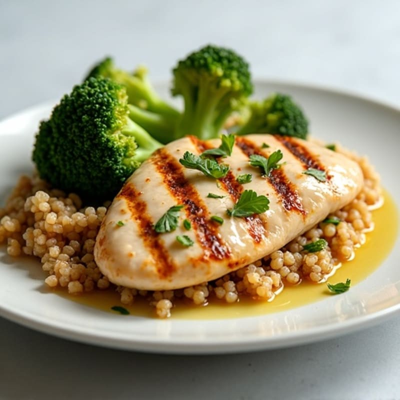 Grilled Chicken Breast with Roasted Broccoli and Quinoa