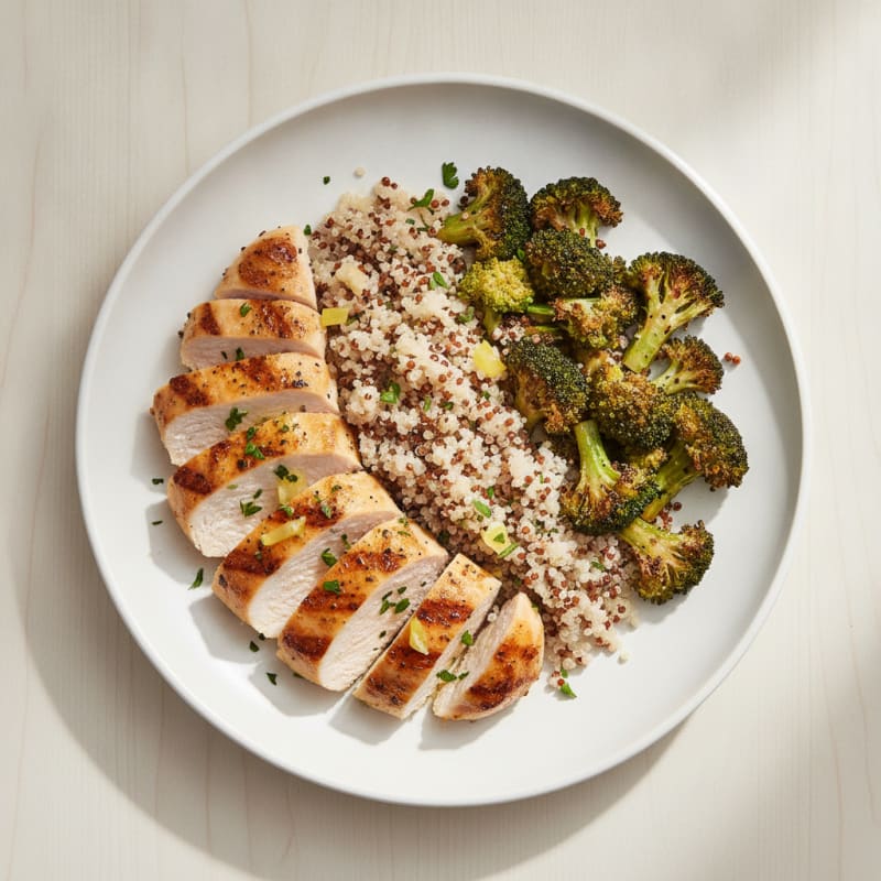 Grilled Chicken Breast with Quinoa and Roasted Broccoli