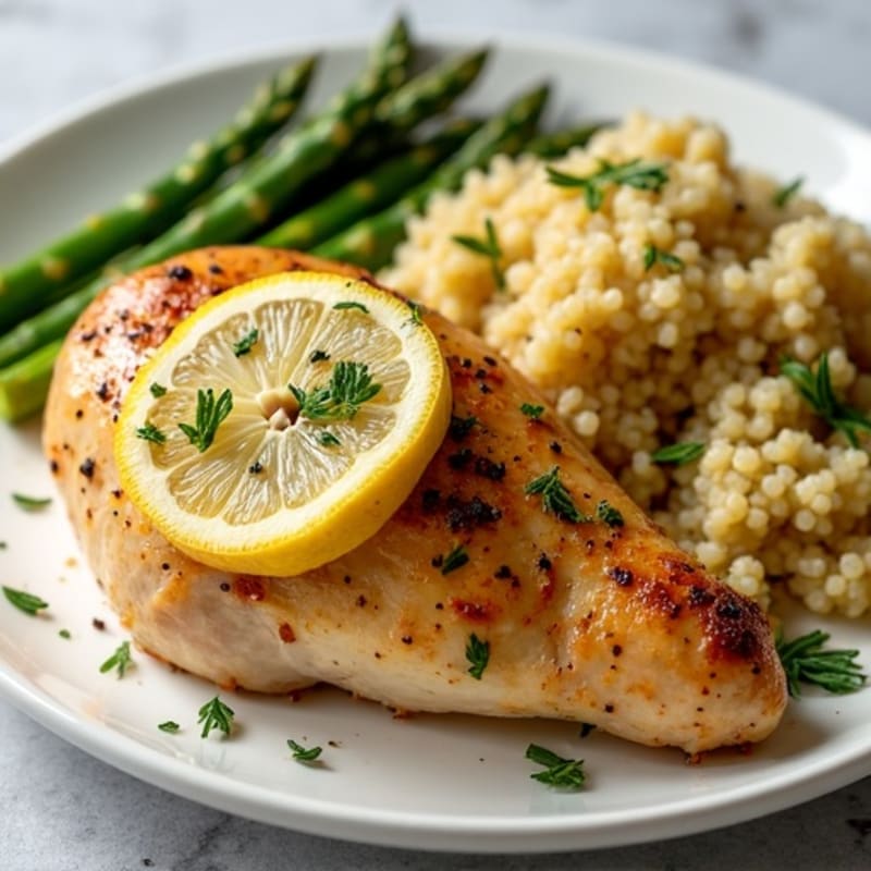 Lemon Herb Roasted Chicken with Roasted Asparagus and Quinoa