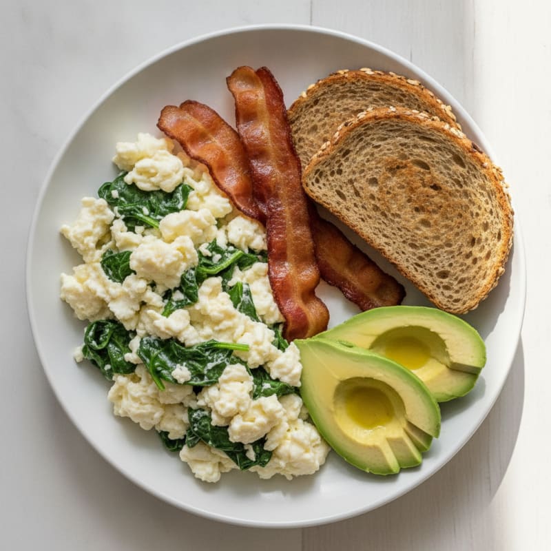 Egg White and Spinach Scramble with Turkey Bacon