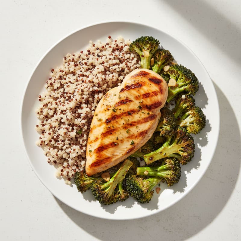 Grilled Chicken Breast with Quinoa and Roasted Broccoli