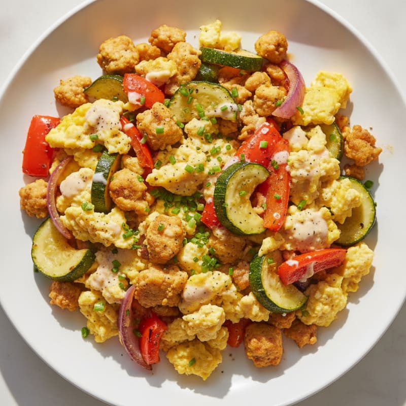 Hearty Scrambled Eggs with Roasted Vegetables