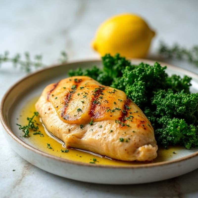 Lemon Herb Roasted Chicken with Sautéed Garlicky Kale