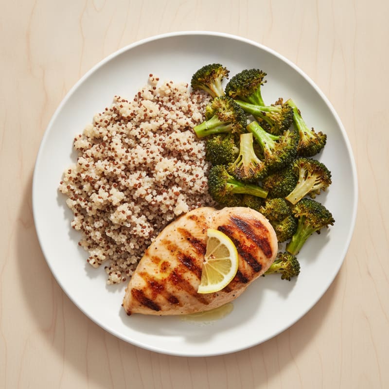 Grilled Chicken Breast with Quinoa and Roasted Broccoli