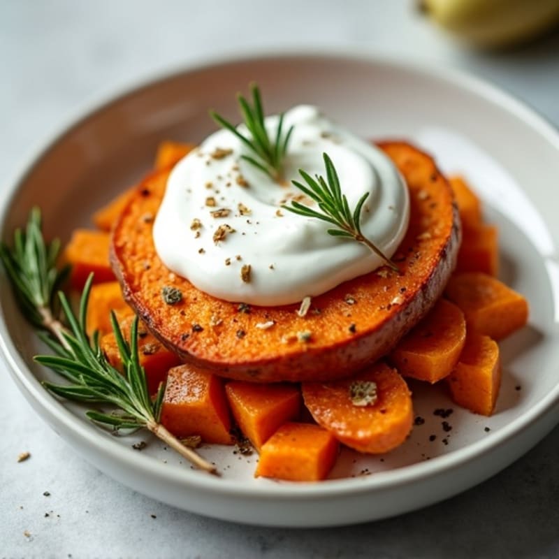 Herb-Roasted Sweet Potato with Greek Yogurt Topping
