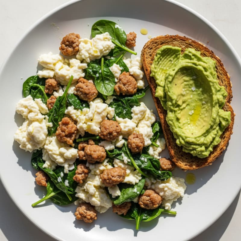 Egg White and Turkey Sausage Scramble with Baby Spinach